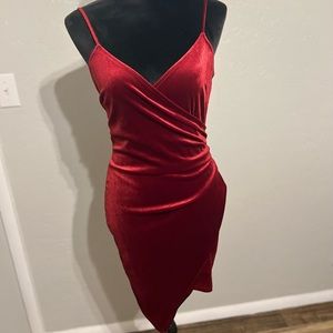 Red velvet mini dress